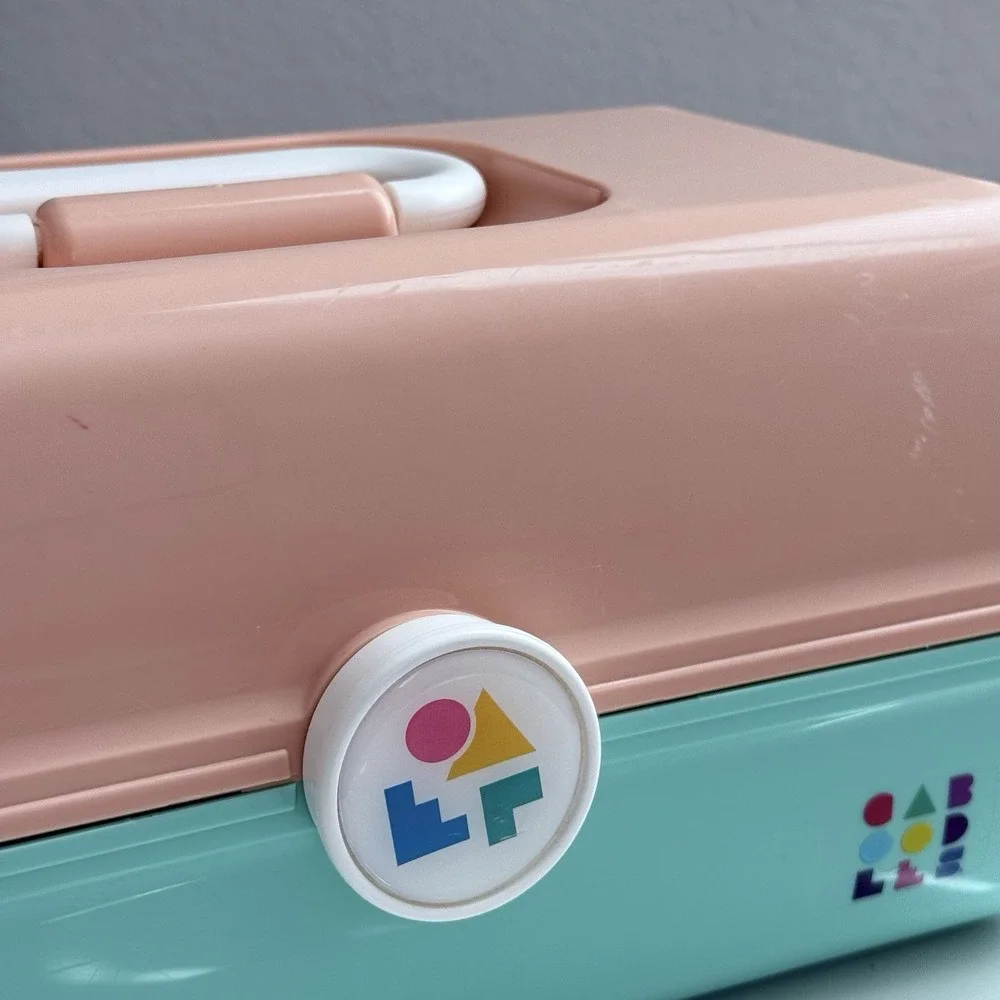 Vtg Caboodles 3 Tier Makeup Travel Case w/Vanity Mirror Peach & Mint Green USA